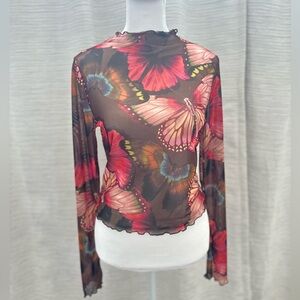 Colorful Butterfly Top in Lightweight Mesh - sz L